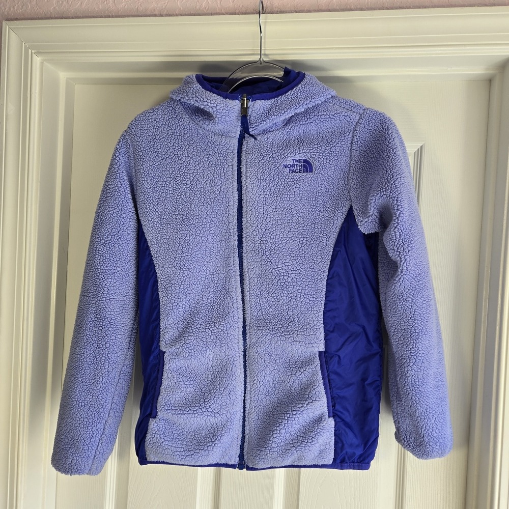 The North Face Reversible Fleece Hooded Jacket Girls Size L 14-16 Full Zip Blue